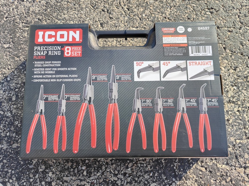 (NEW) Icon Precision Snap Ring Pliers Set 8-pc Internal/external with hard case
