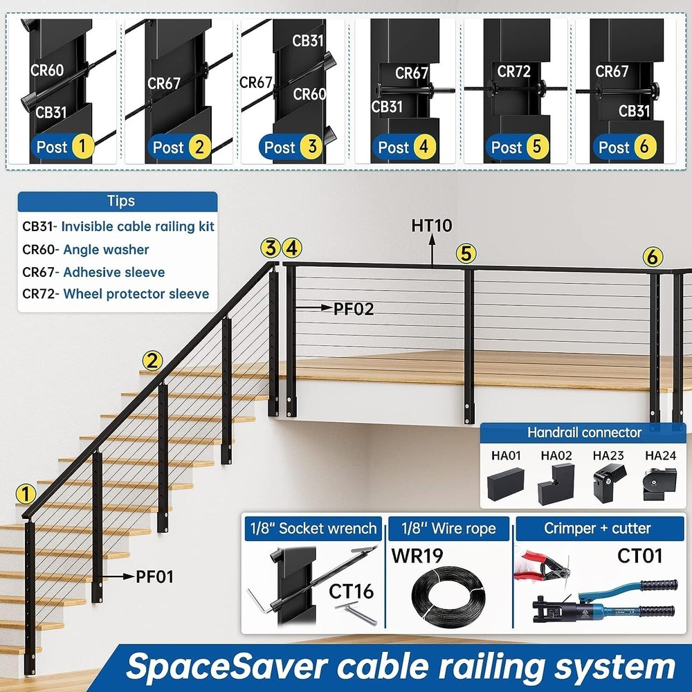 Muzata 42"x2"x2" Level drilled Cable Railing Post PS01 BC4L
