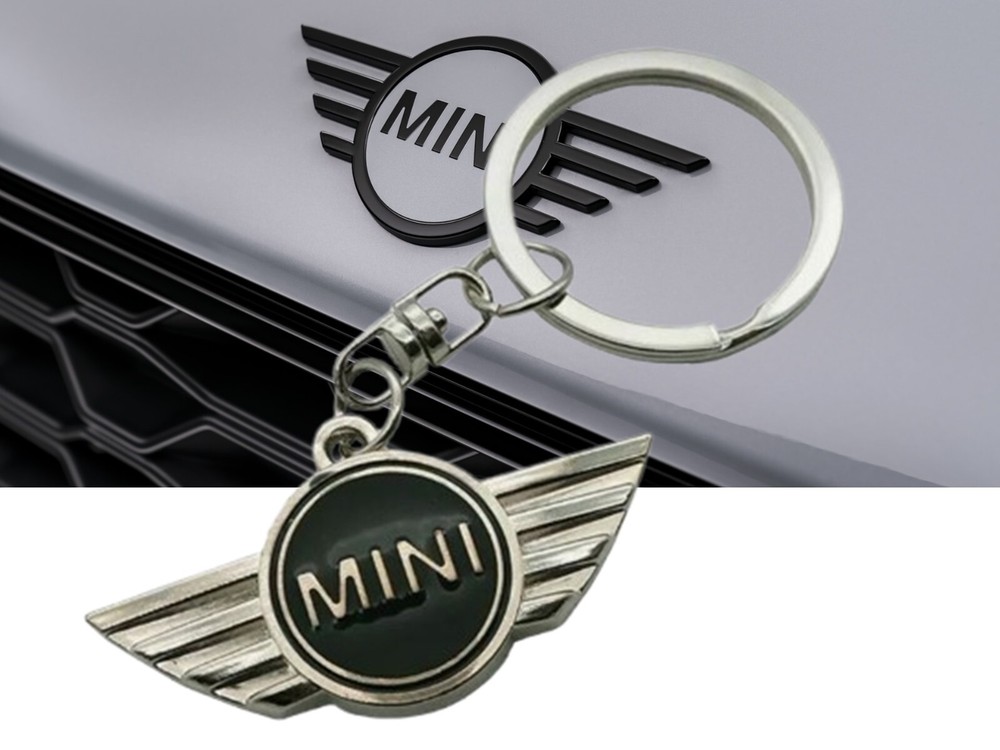 Mini Keychain – Chrome Black Silver Key Ring + Velvet Bag – Gift Idea