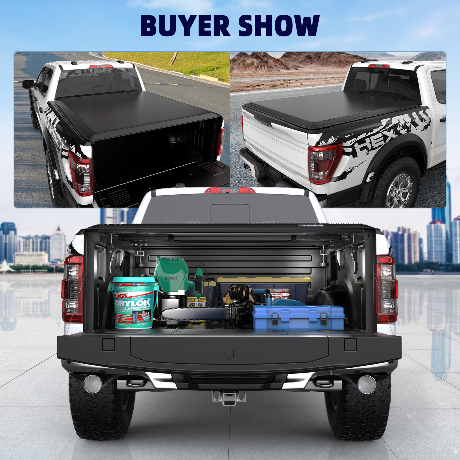 3-FOLD 5FT Soft Truck Bed Tonneau Cover For 2016-2024 Toyota Tacoma w/ Lamp