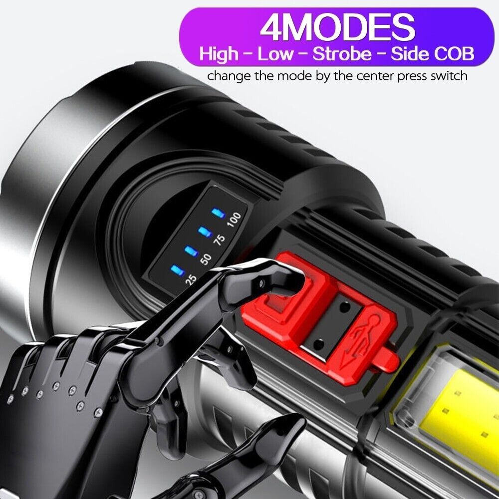 Super Bright LED Torch Tactical Flashlight Lantern USB Rechargeable & Battery