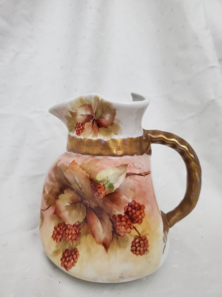 Dimpled Decorative Handpainted Ceramic Pitcher - Signed Alice Olson