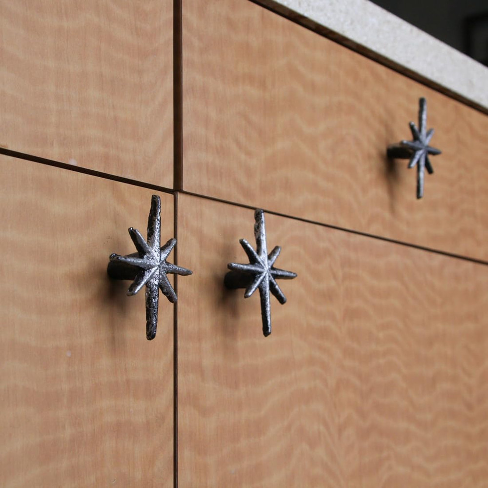 Mid Century Drawer Pulls Cabinet Knobs Starburst Cast Iron 6 Pack