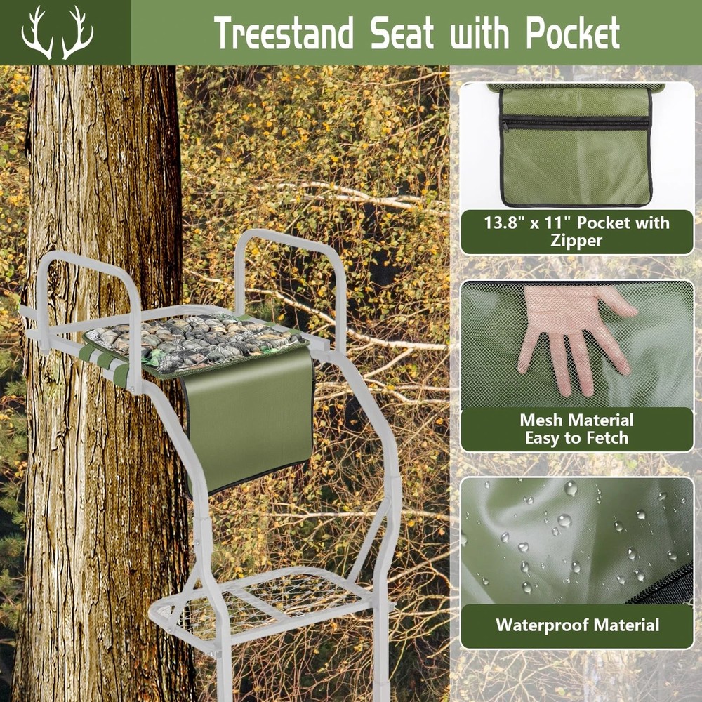 Tree Stand Seat Replacement with Pocket, Universal Memory Foam Hunting Seat C