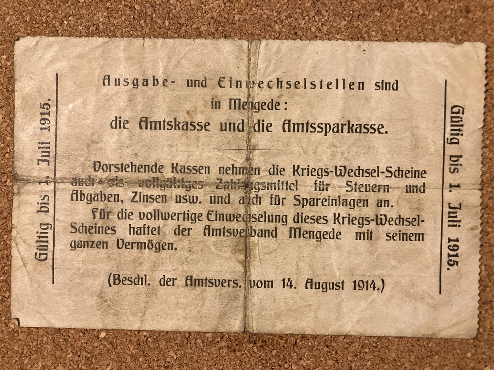Germany Emergency Issue Notgeld Banknote. 2 Mark. Dated 1914.
