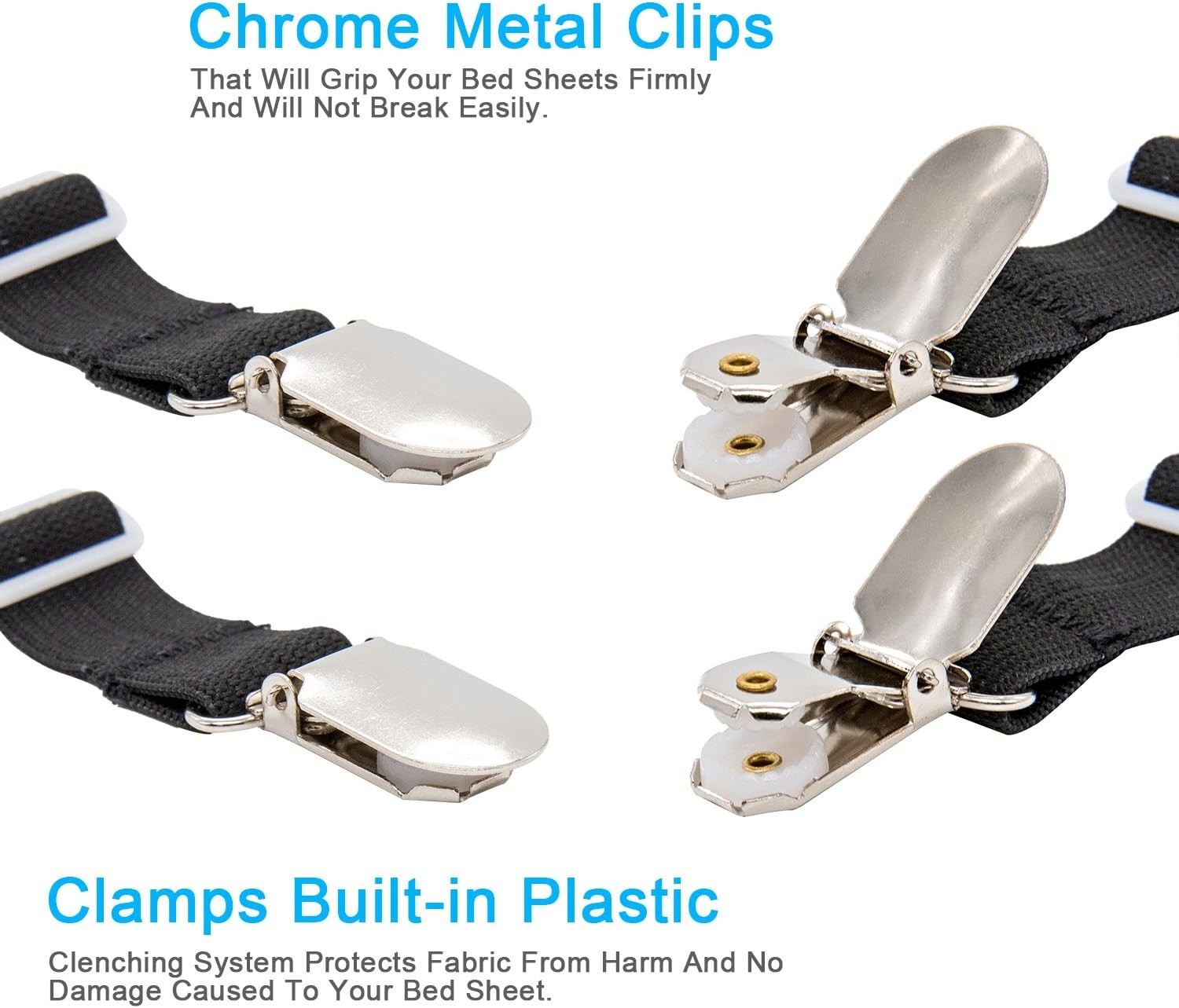 4Pcs Adjustable Bed Sheet Fasteners Suspenders, Elastic Sheet Band Straps
