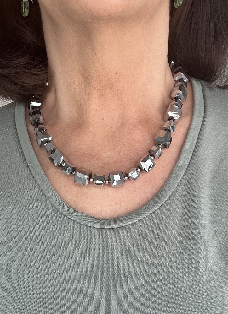 Sparkly Silver Coloured Cube Necklace