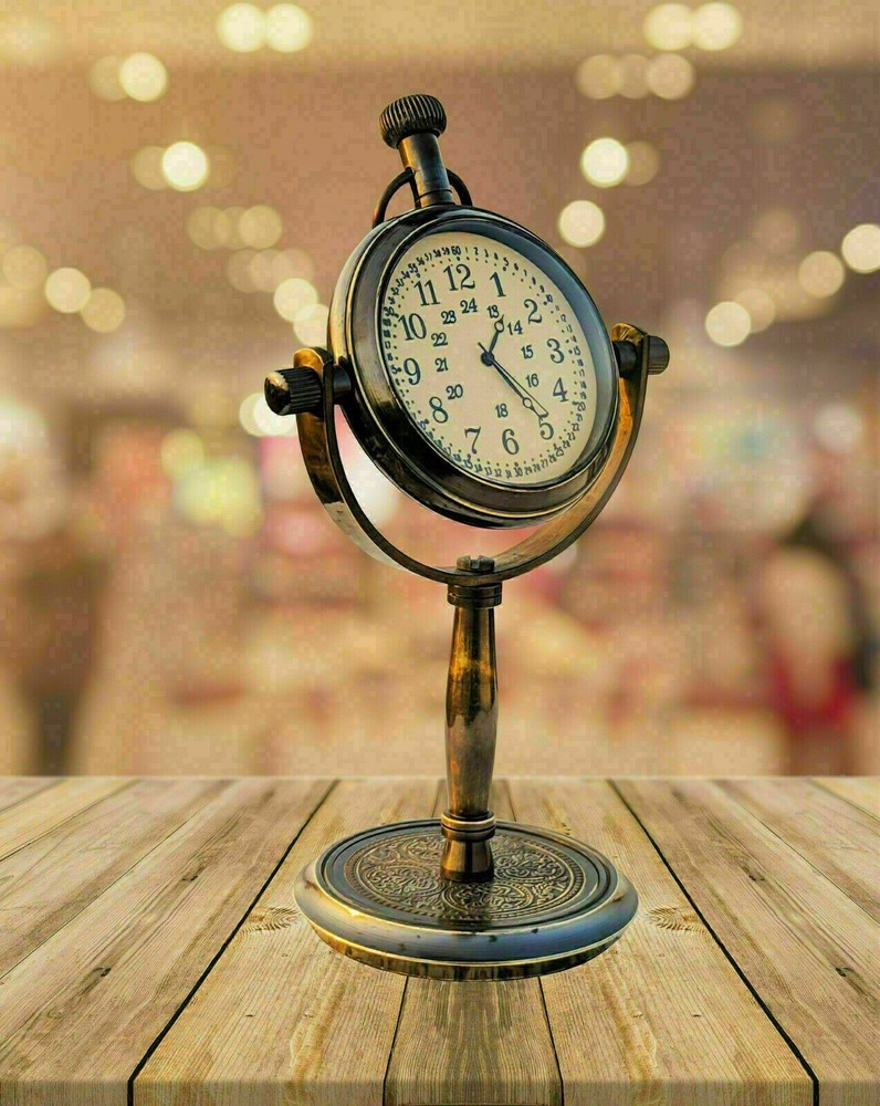 Table Clock Solid Brass Stand Nautical Maritime Antique Hanging Table Desk Decor