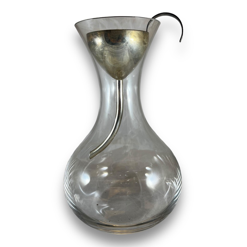 VINTAGE GLASS WINE DECANTER WITH SILVER FUNNEL