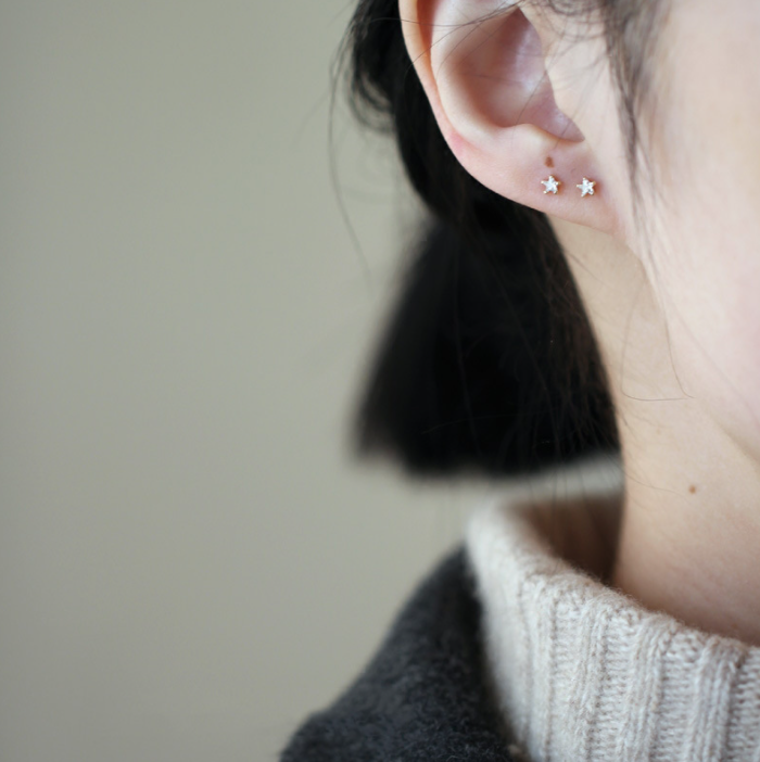 Tiny Gold Star Cubic Zirconia Stud Earrings