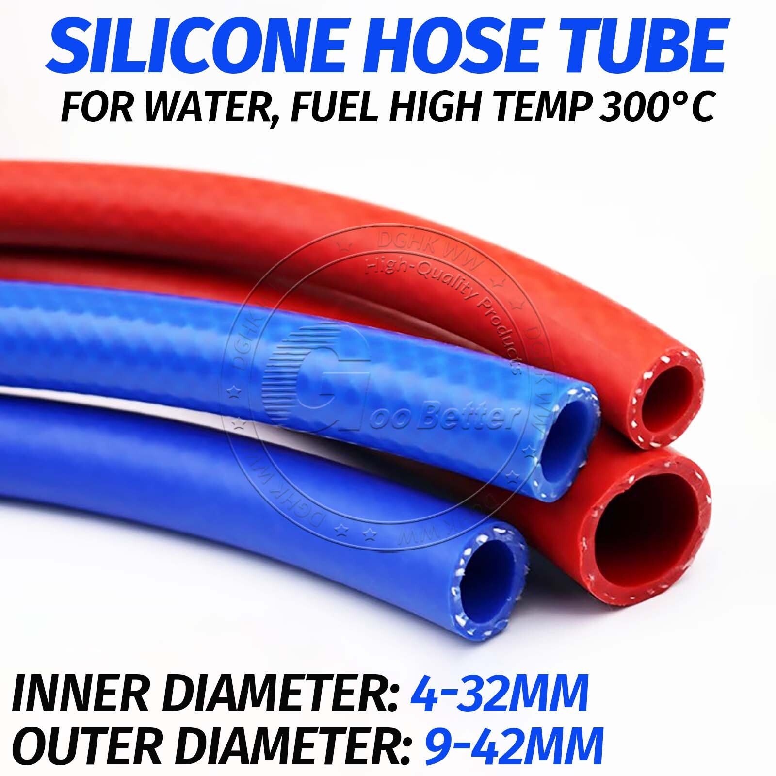 Red/Blue Silicone Braided Hose Tube Reinforced ID 4mm-32mm - For Water, Fuel