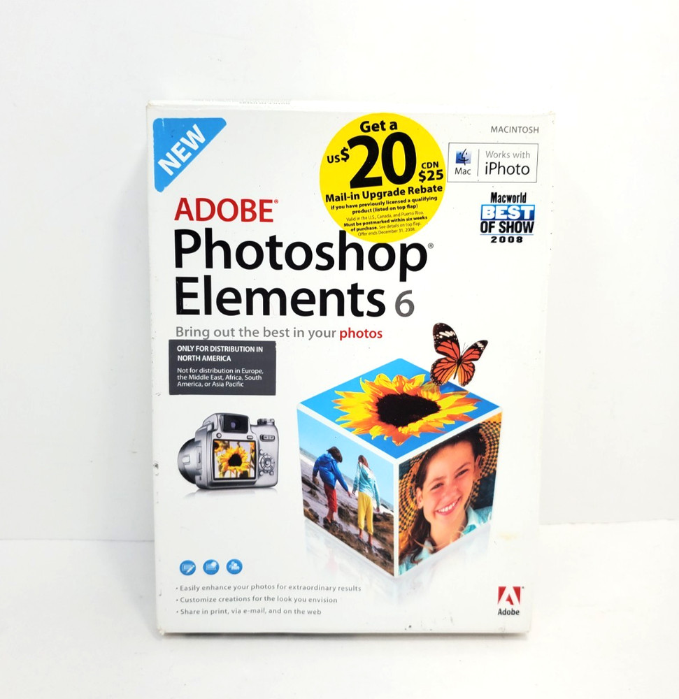 Adobe Photoshop Elements 6 MAC CD with Serial Key, Complete in Box