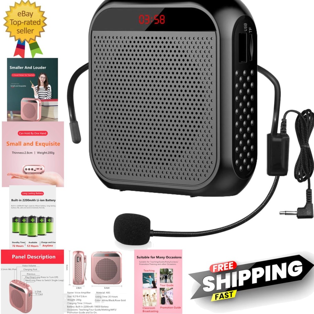 Portable Voice Amplifier with Wired Microphone Headset Rechargeable PA System...