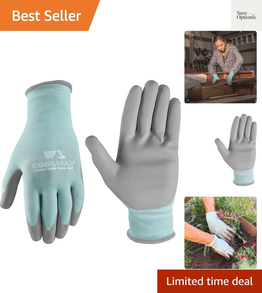 Women's COOLMAX PU Coated Work Gloves, Medium , Aqua