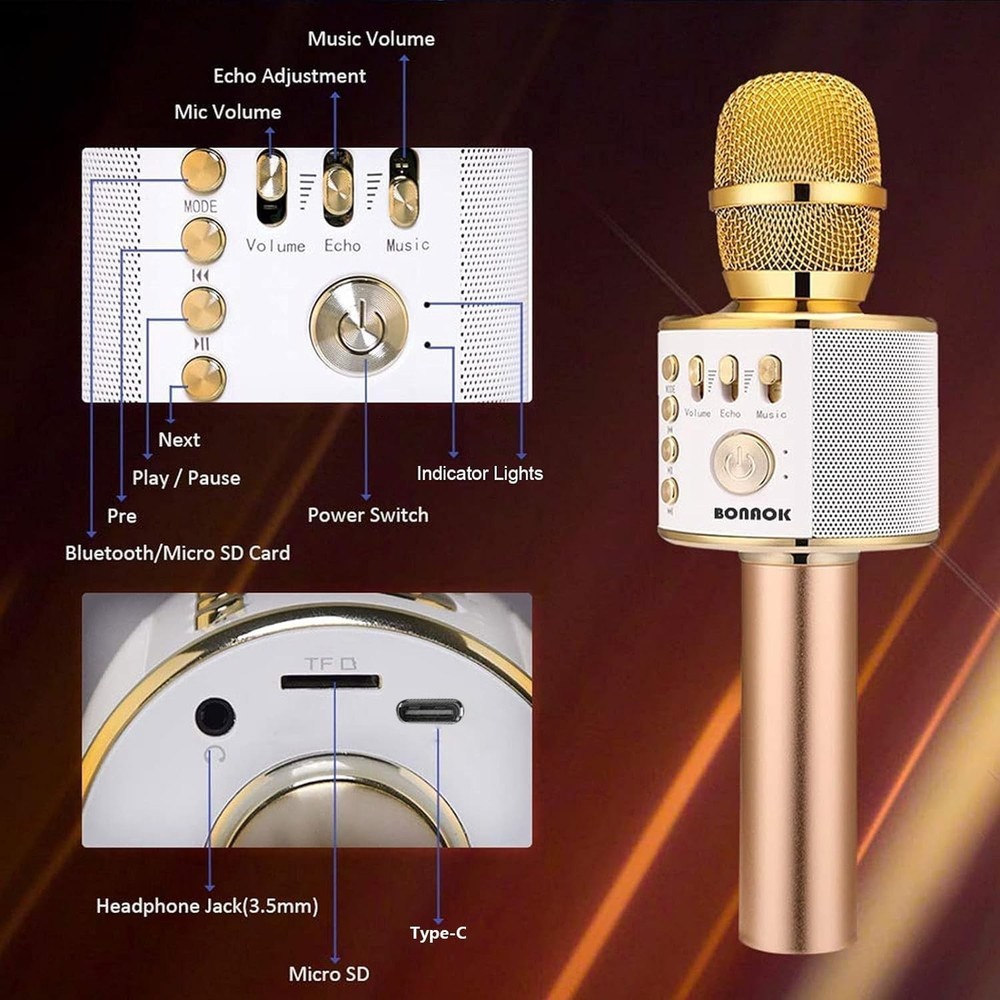 Multi-Functional Karaoke Microphone for Smartphones - Bluetooth & Wired Options