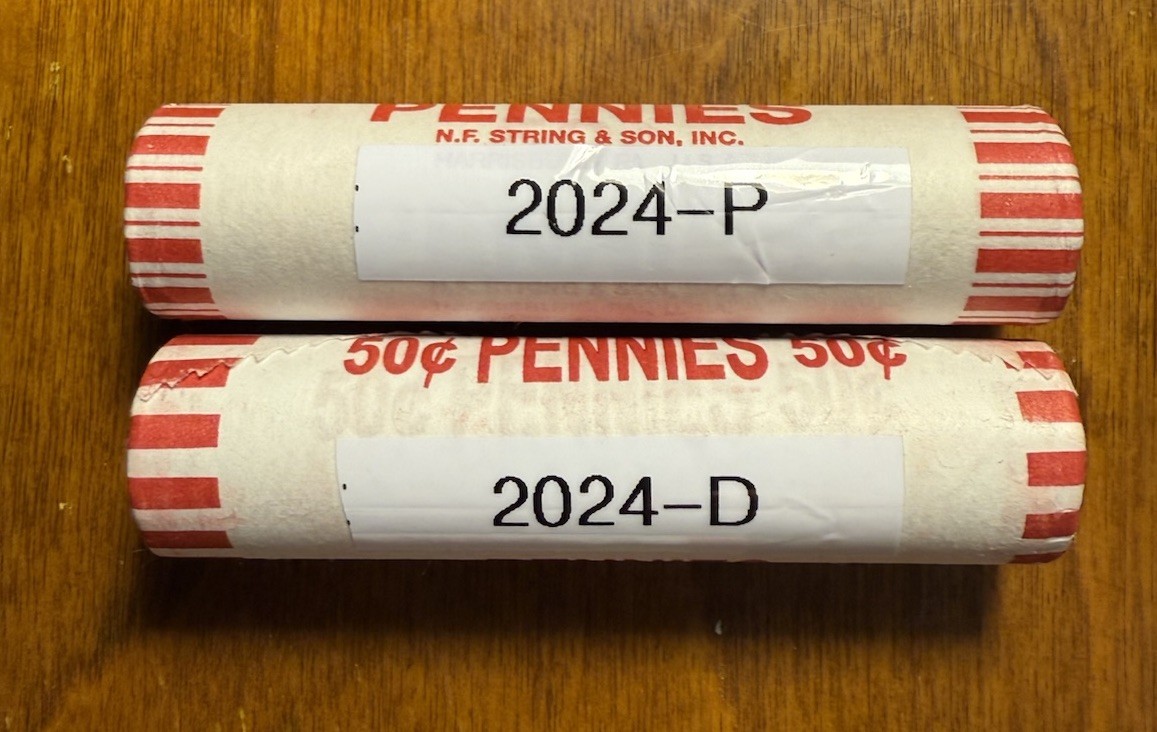 2024-P&D Lincoln Shield Cent Rolls(2)FREE 2025-P&D 2x2 w/Purchase! Vol. Disc’s!