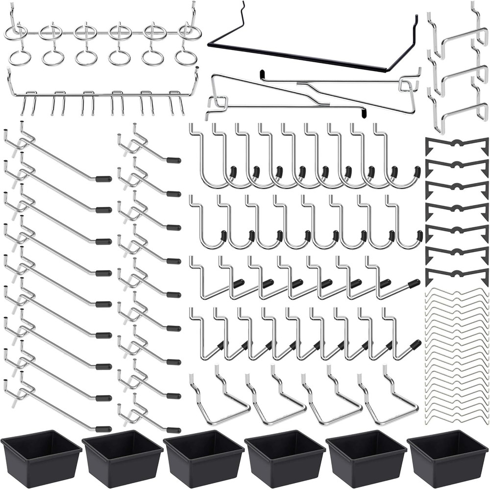 Pegboard Hooks Assortment, for Organizing Various Tools, with Pegboard Bins, 165
