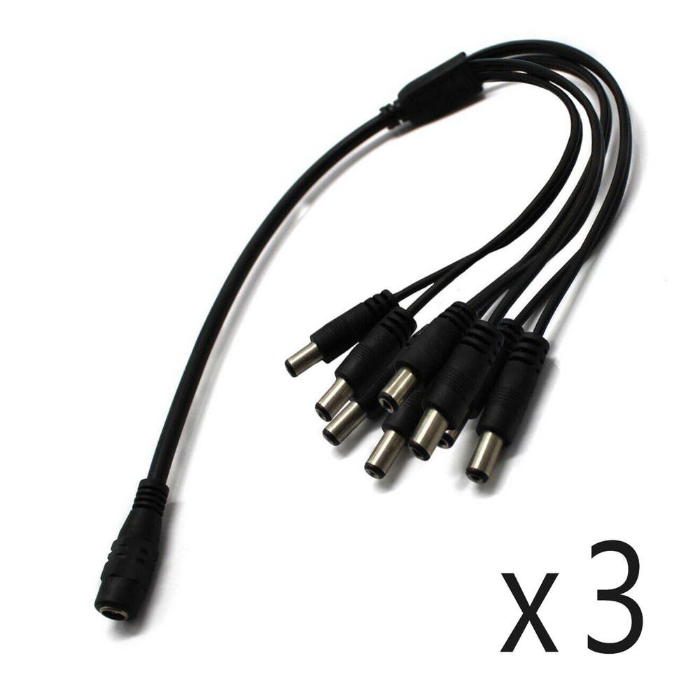 3 Pack - 8 Way Channel DC Power Splitter Adapter Cable for CCTV Security Camera