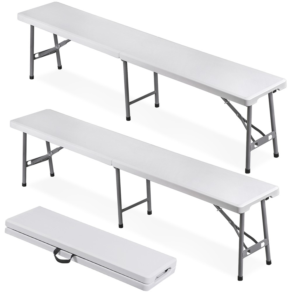 2X 6FT Plastic Foldtable Bench w/ Handles Outdoor Portable Stackable Bench Party