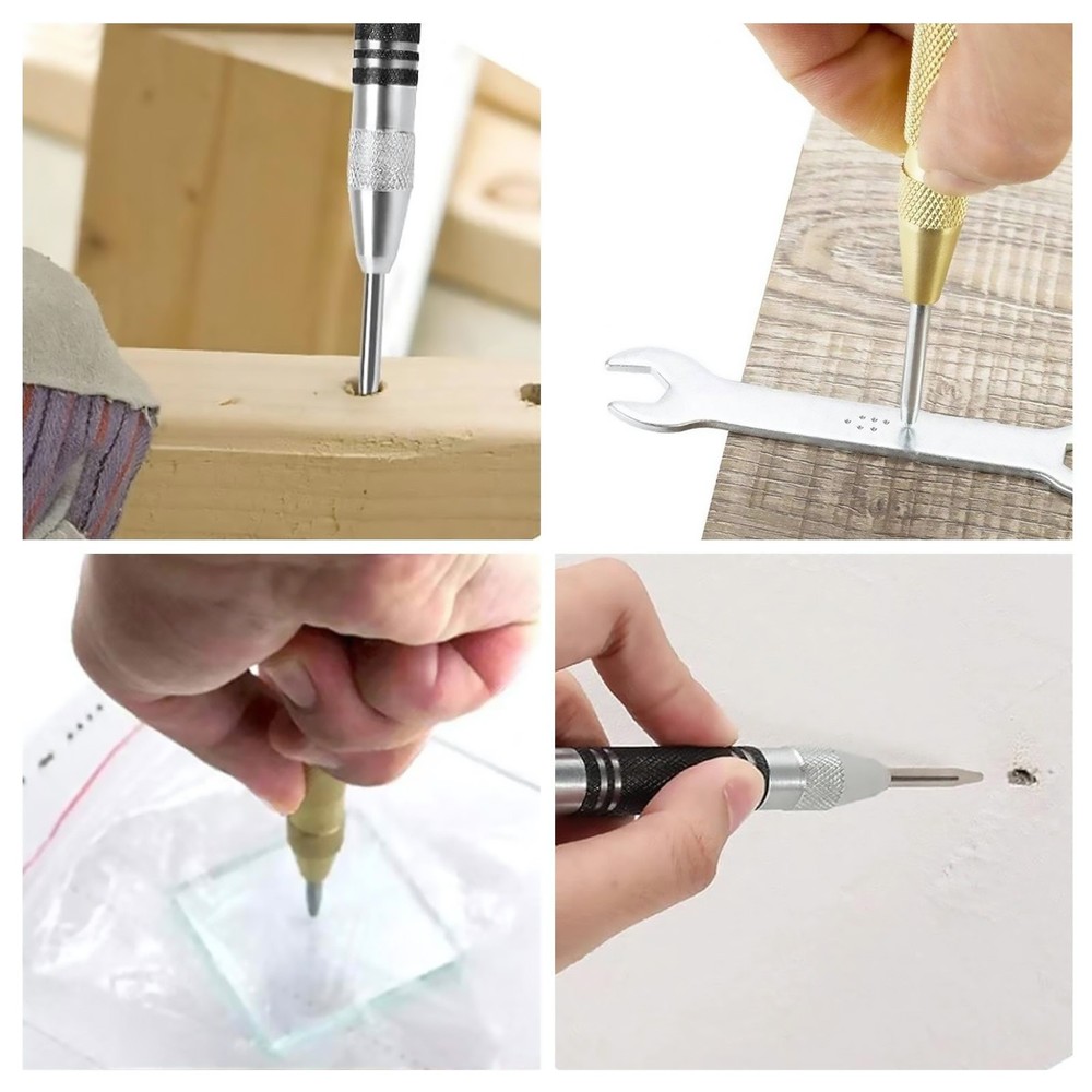 3 Piece Automatic Center Punch Set Adjustable Spring Loaded No Hammer Needed