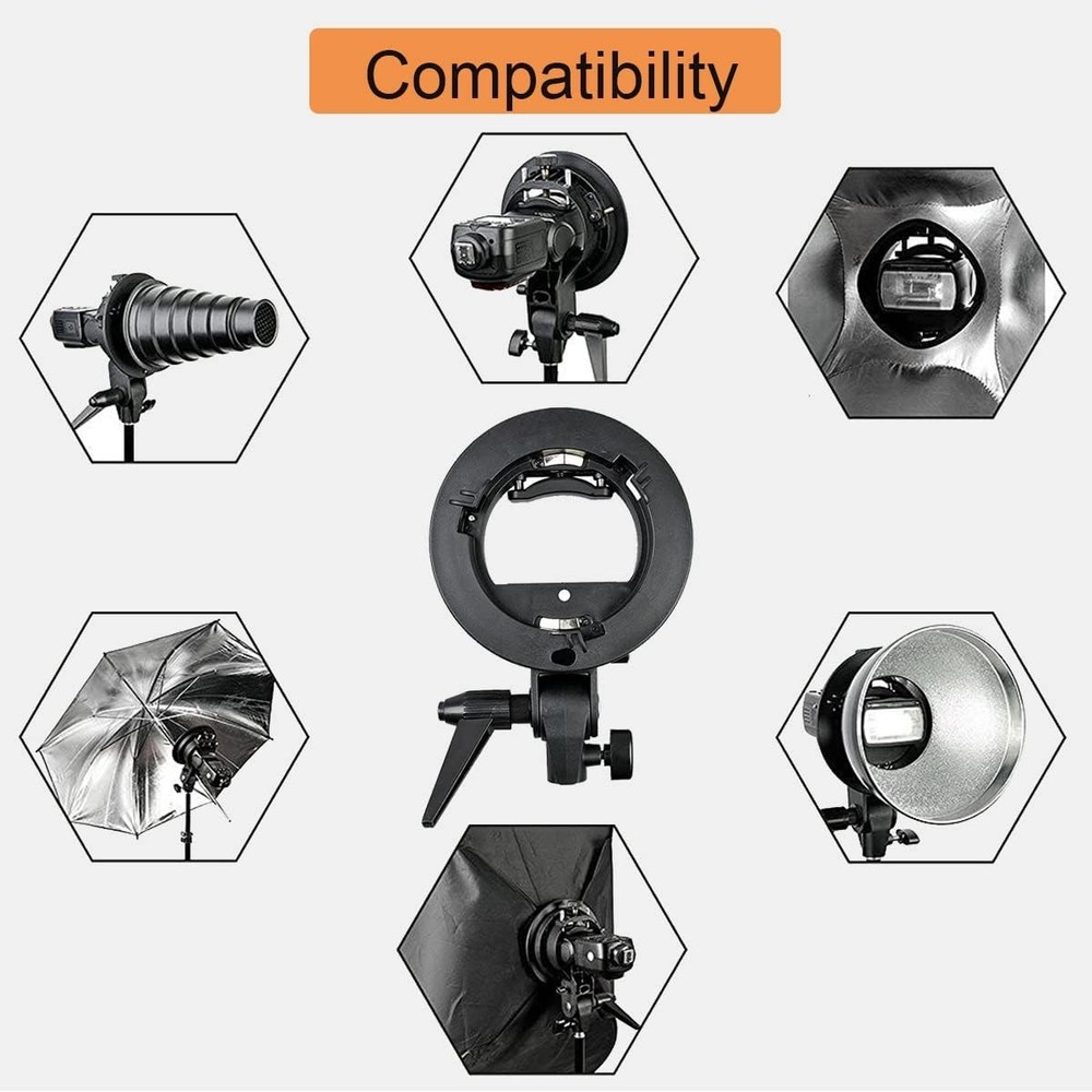 S Type Bracket Bowens Mount Holder for Speedlite Flash Snoot Softbox Honeycomb a