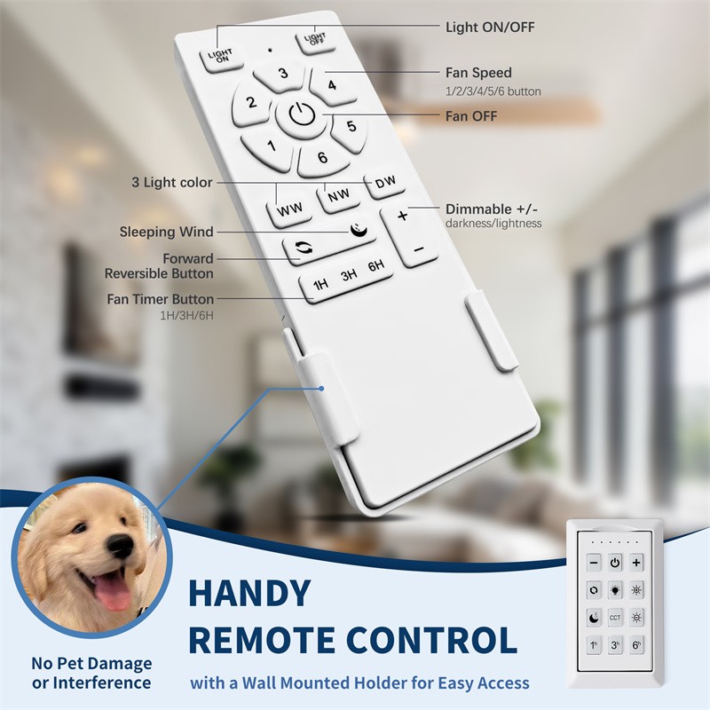 52" Modern Flush Mount Solid Wood Ceiling Fan Reversible w/Wall Switch/Remote