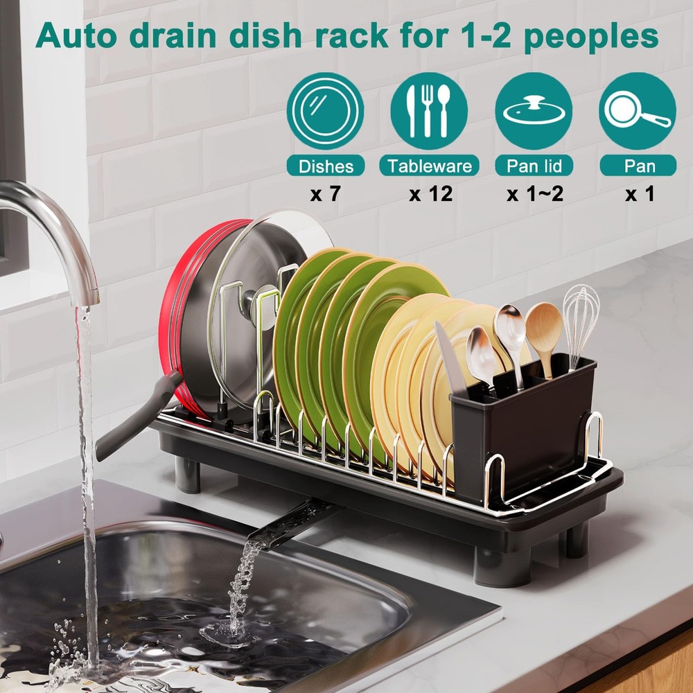 Compact Dish Drying Rack,Small Dish Rack for Kitchen Counter, Dish Drainer wi...