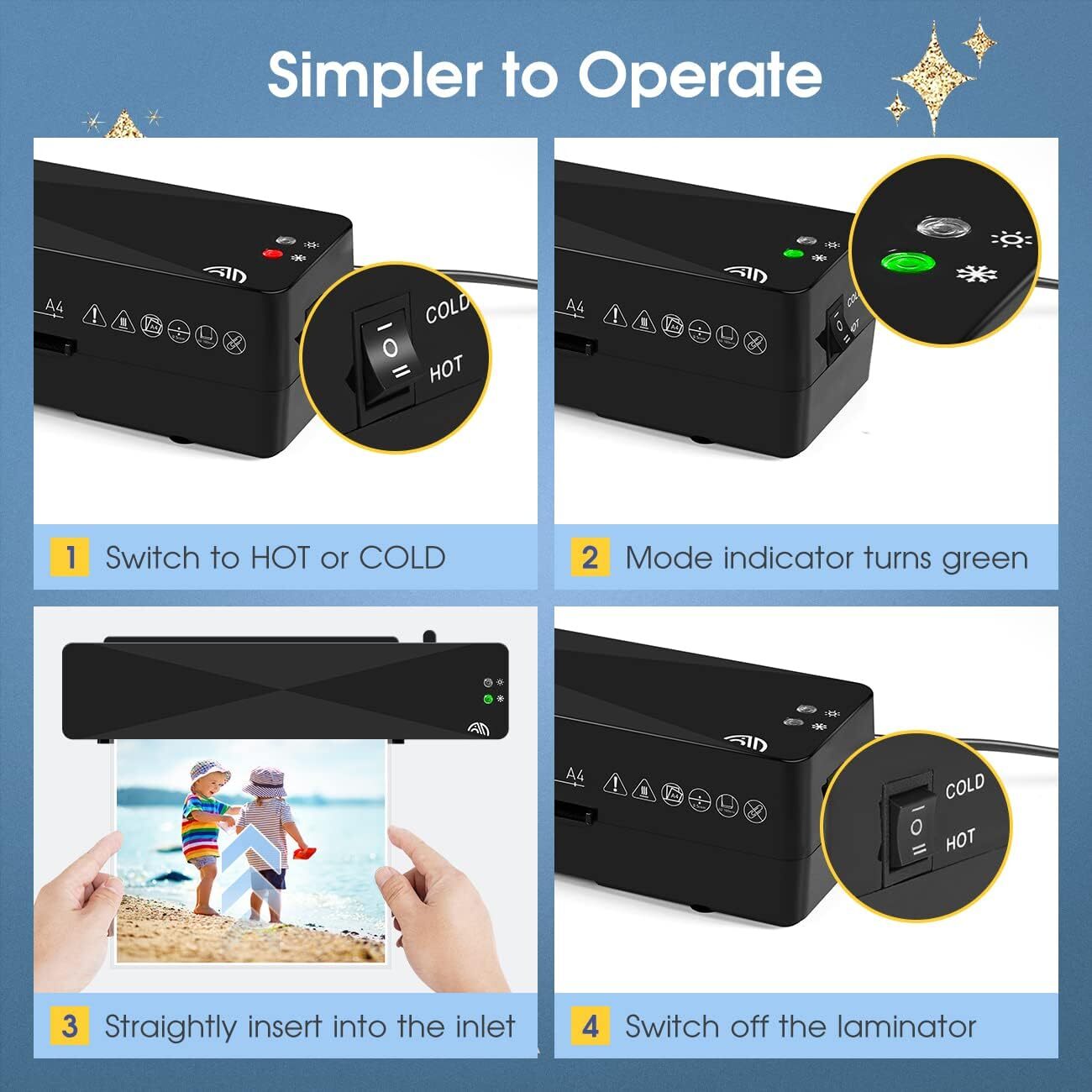 Laminator Machine 4 in 1 9 In Thermal Laminator Fast Warm NO Laminating Pouches