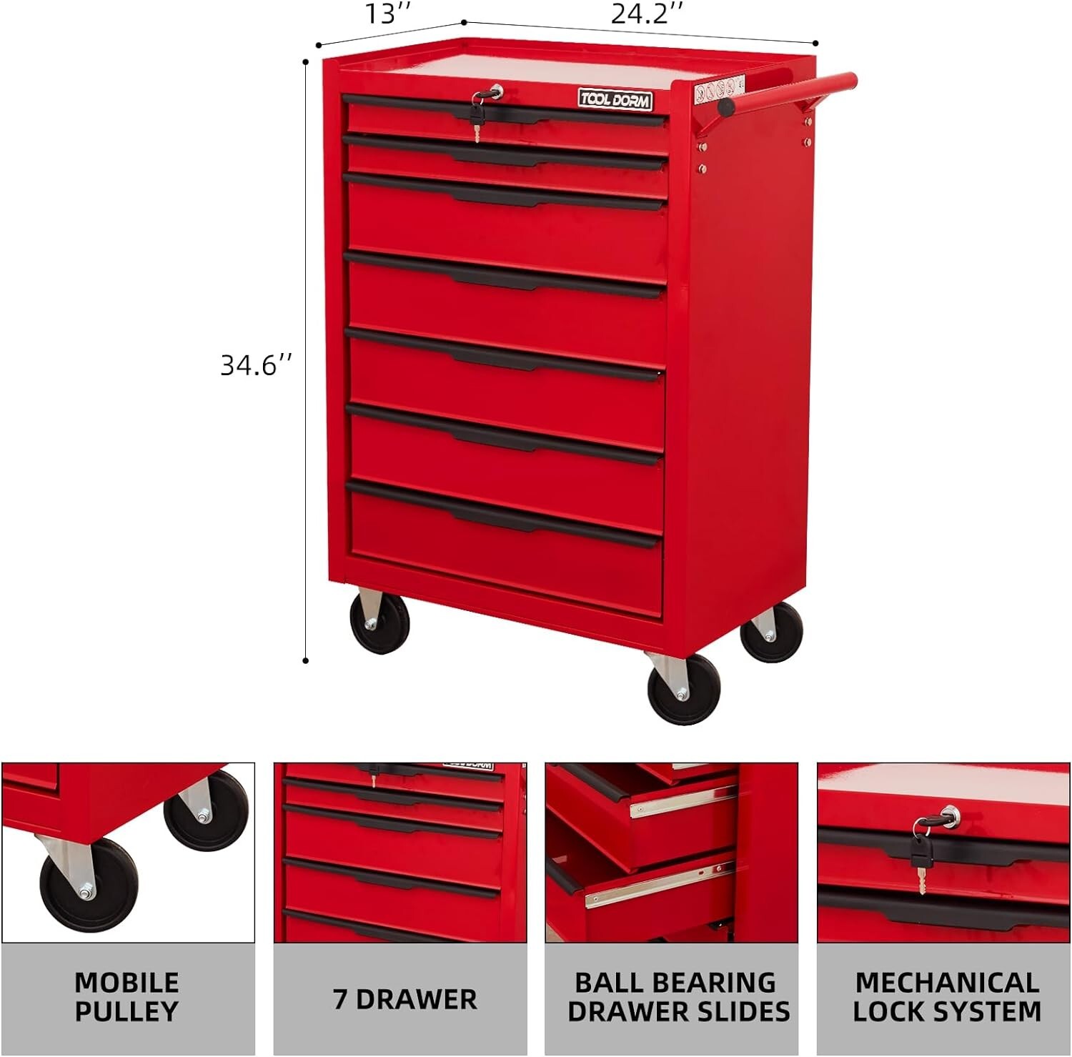 7 Drawers Rolling Tool Box Cart Tool Chest Tool Storage Cabinet w/ Wheels Metal