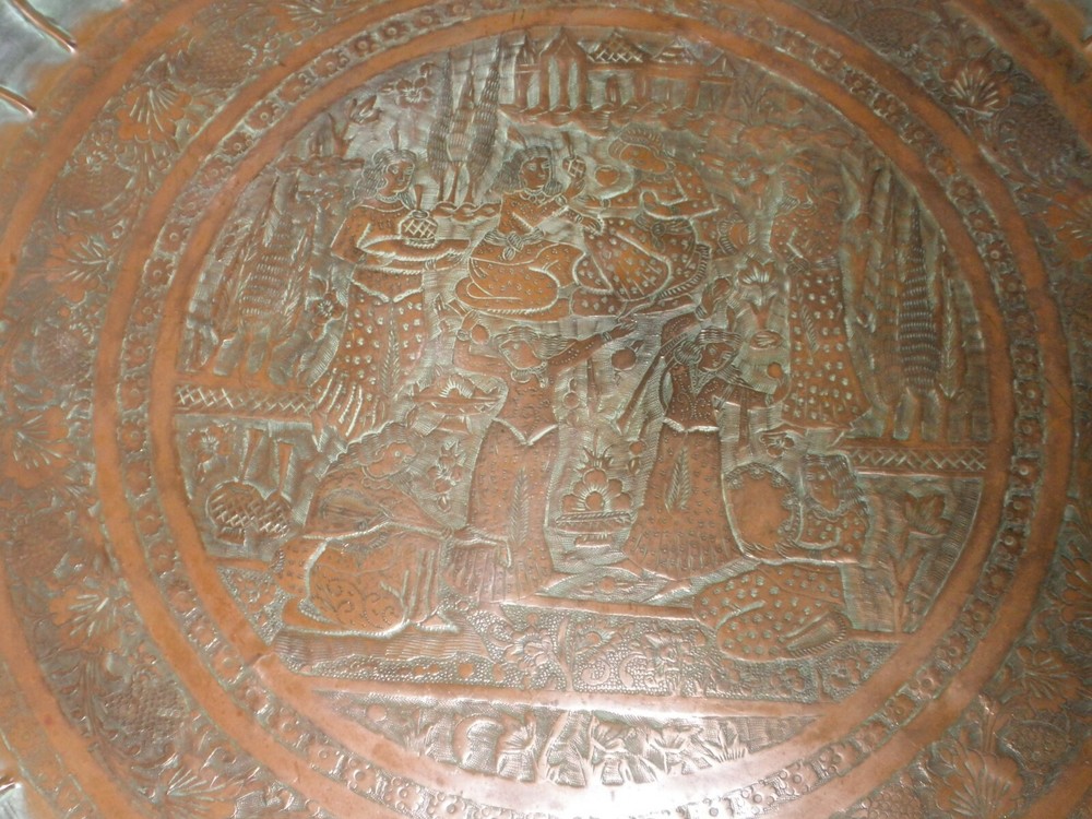 ANTIQUE COPPER TRAY INDIA DANCERS