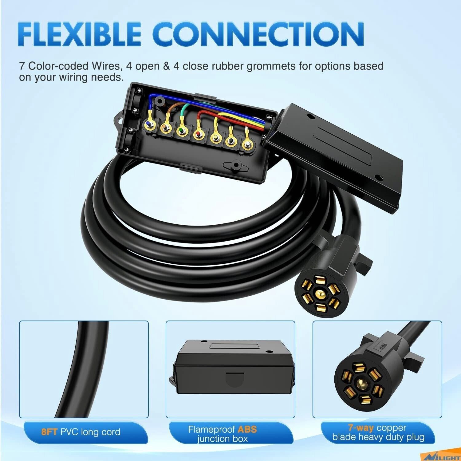 7-Way Trailer Plug 7 Pin Trailer Weatherproof Trailer Wiring Harness Connector