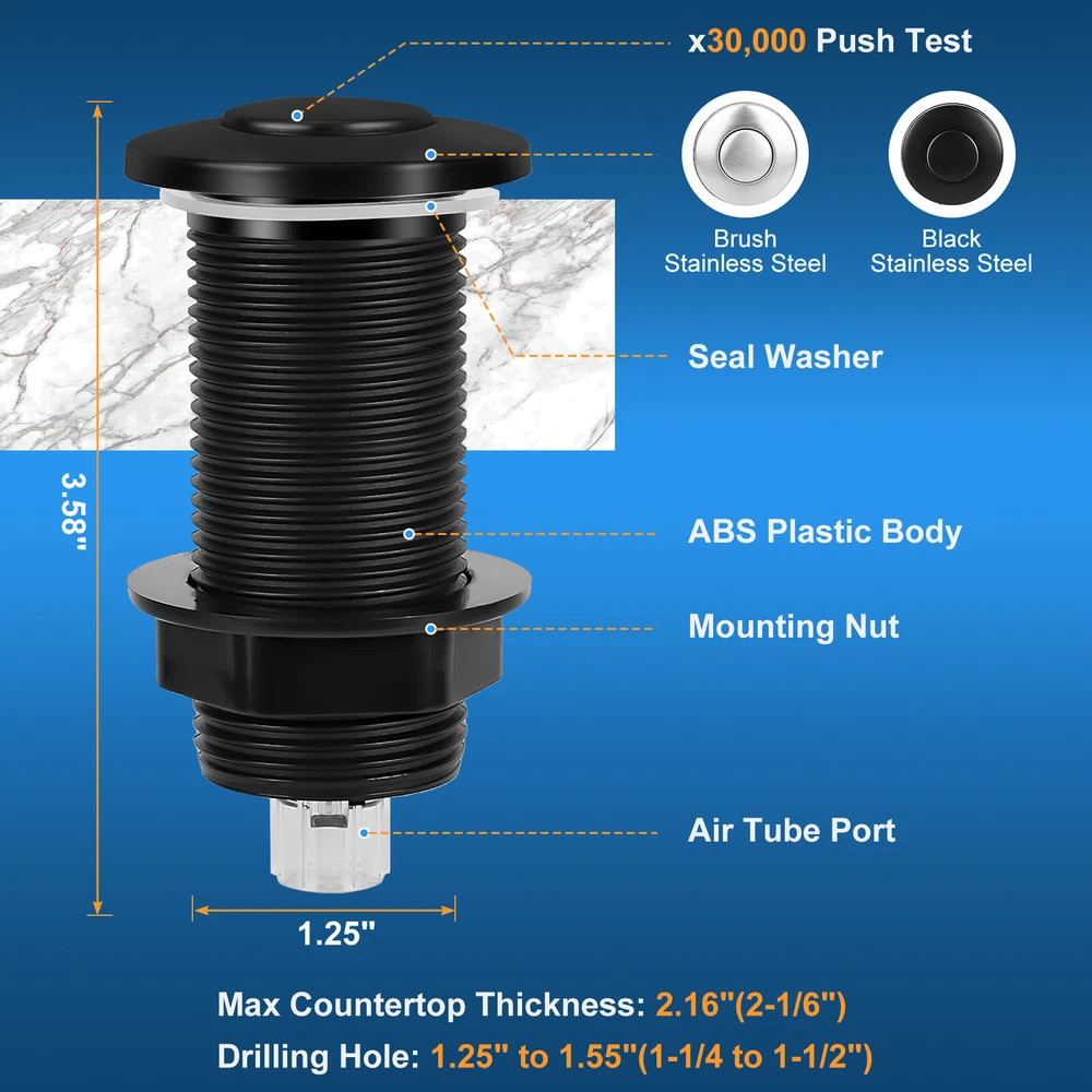 Garbage Disposal Air Switch Kit Single Outlet Single Control On/Off Air Button