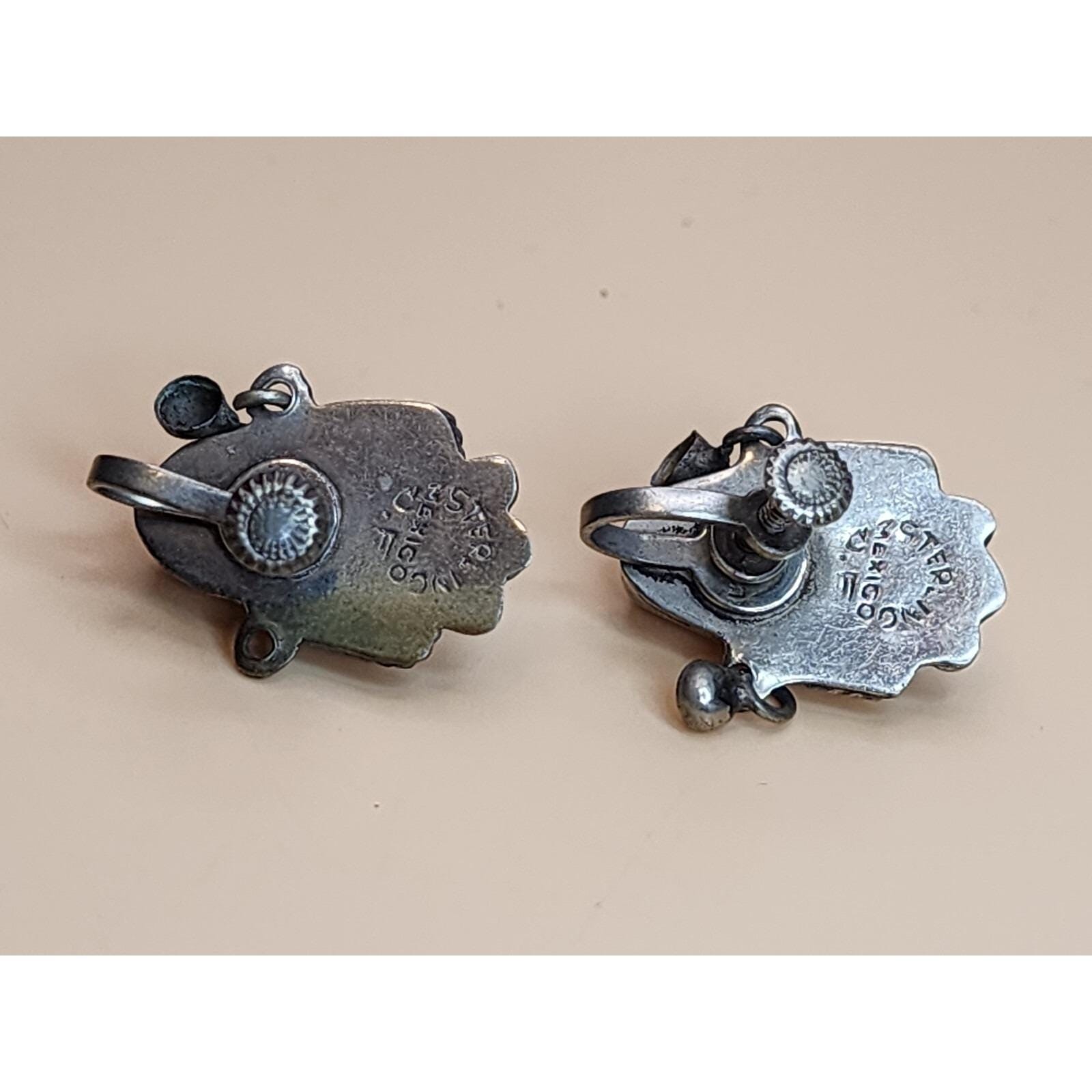 70 Yr Old TAXCO MEXICO Sterling Silver Abolone Bracelet & Earrings Set 61.66 Gr.