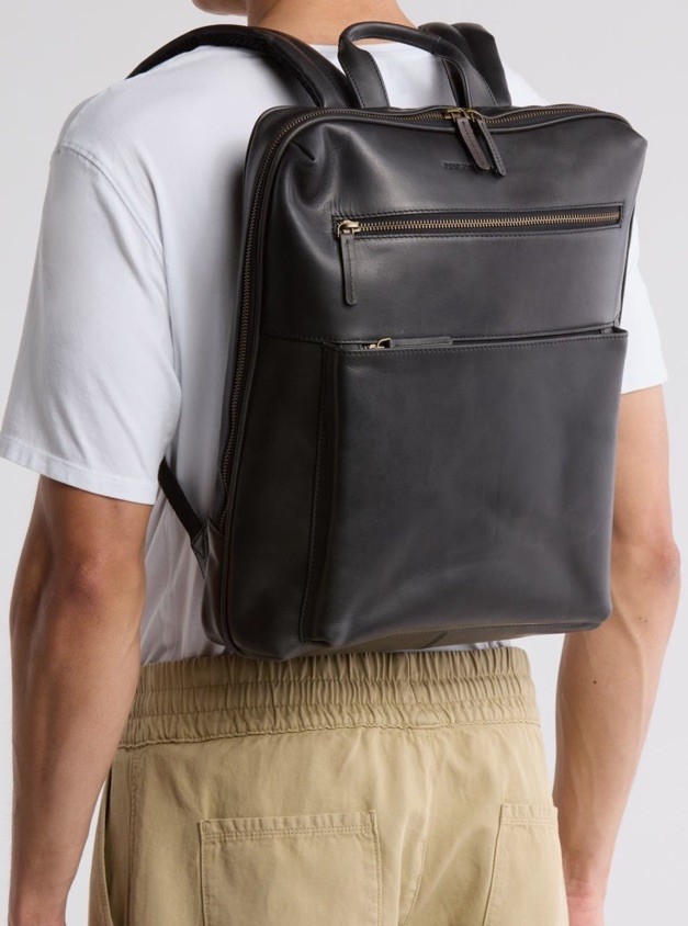 Johnston & Murphy Leather Backpack Computer Bag Slim Lightweight Commuter * NWT