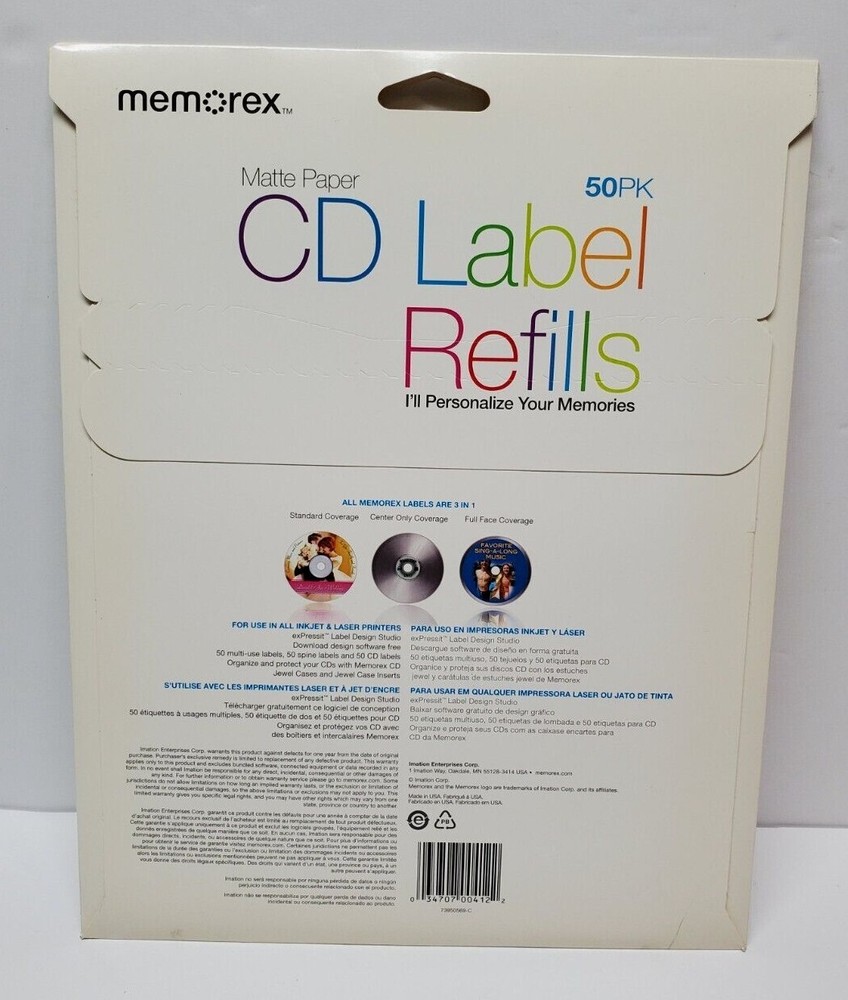 New Memorex Matte Paper CD Label Refills 50 Pack