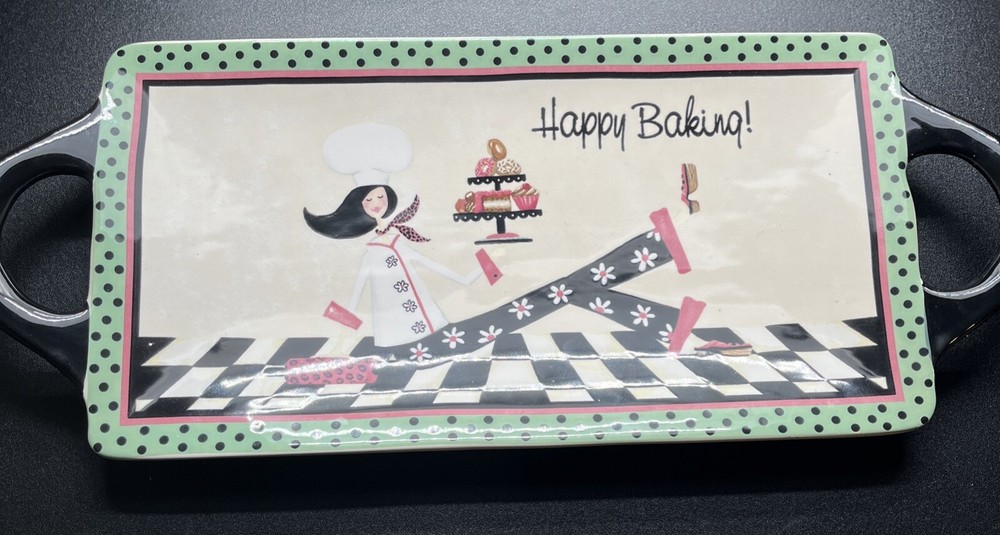 Certified International Chefanista 15" Rectangular Handled Platter happy Baking