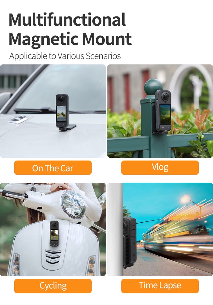 For Insta360 X4 Magnetic Adjustable Angle Base Camera Handle Scene Stand Black