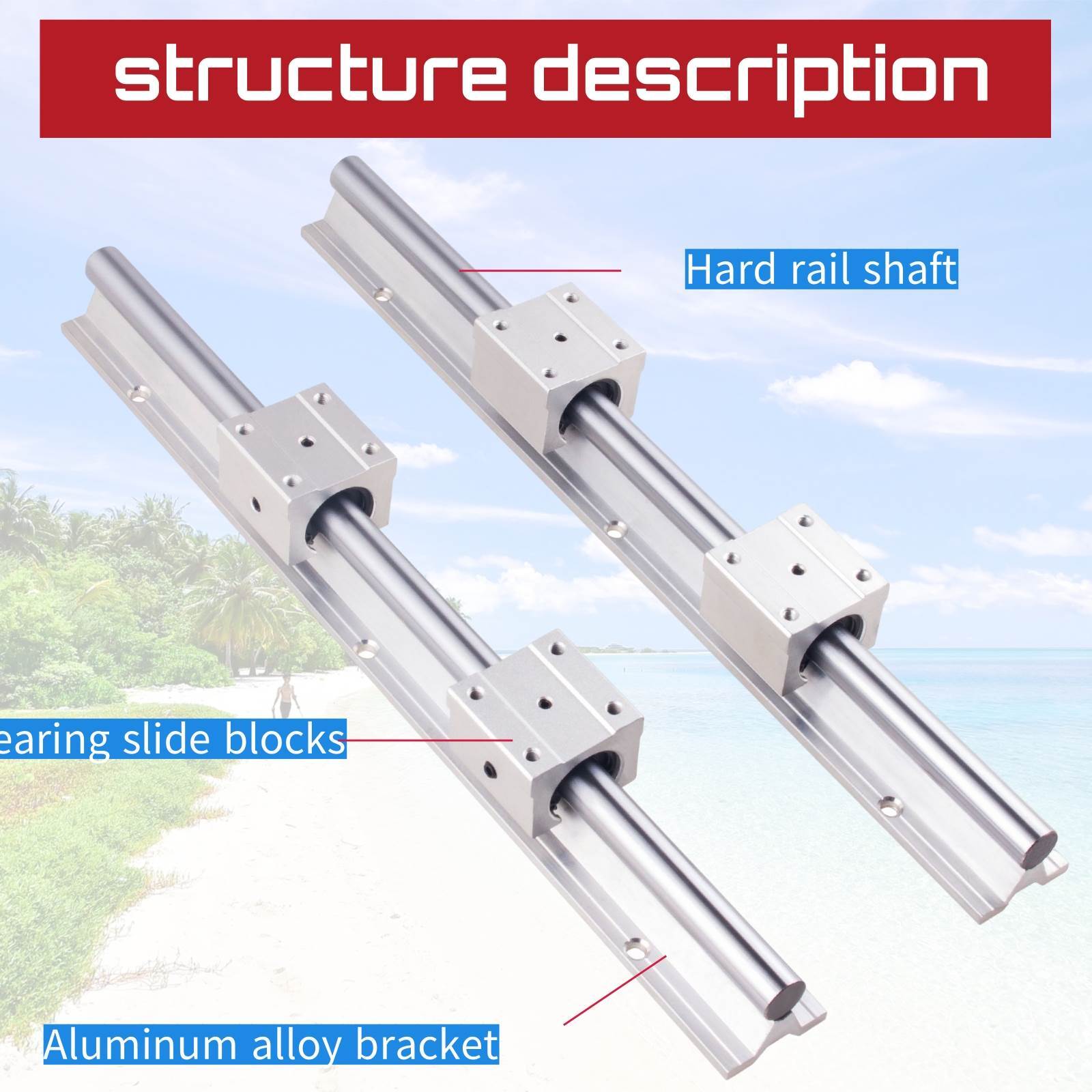 2PCS SBR20 200-2200mm Linear Rail Slide Guide Shaft 4x SBR20UU Bearing BLOCK CNC