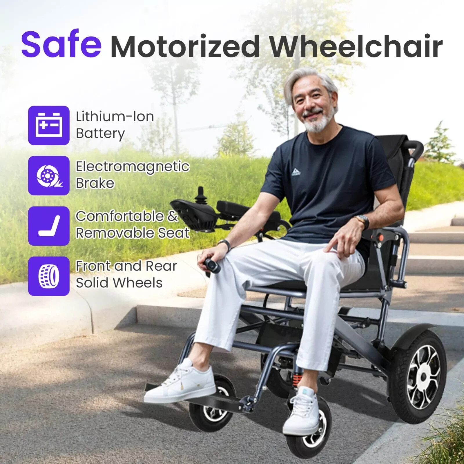 Lightweight Foldable Electric Wheelchair for Adults, Motorized Power Wheelchair