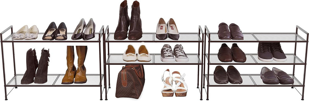 3-Tier Stackable Mesh Shoe Rack, Bronze