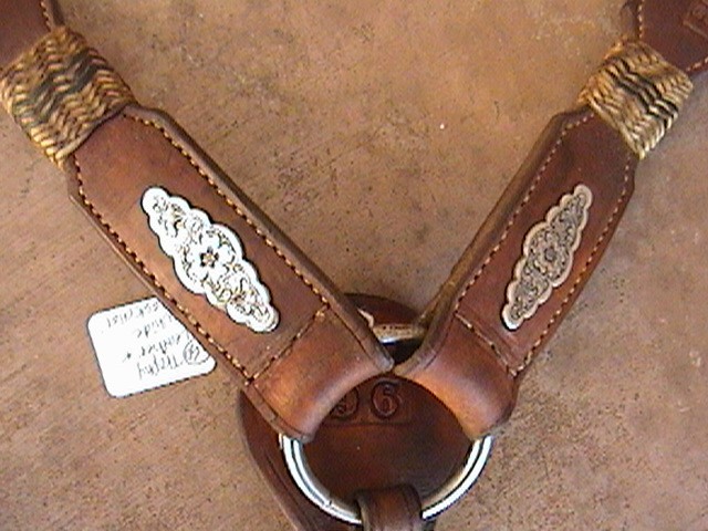 CUSTOM SILVER & RAWHIDE BRAID TROPHY BARREL HORSE BREAST COLLAR STRAP FOR SADDLE