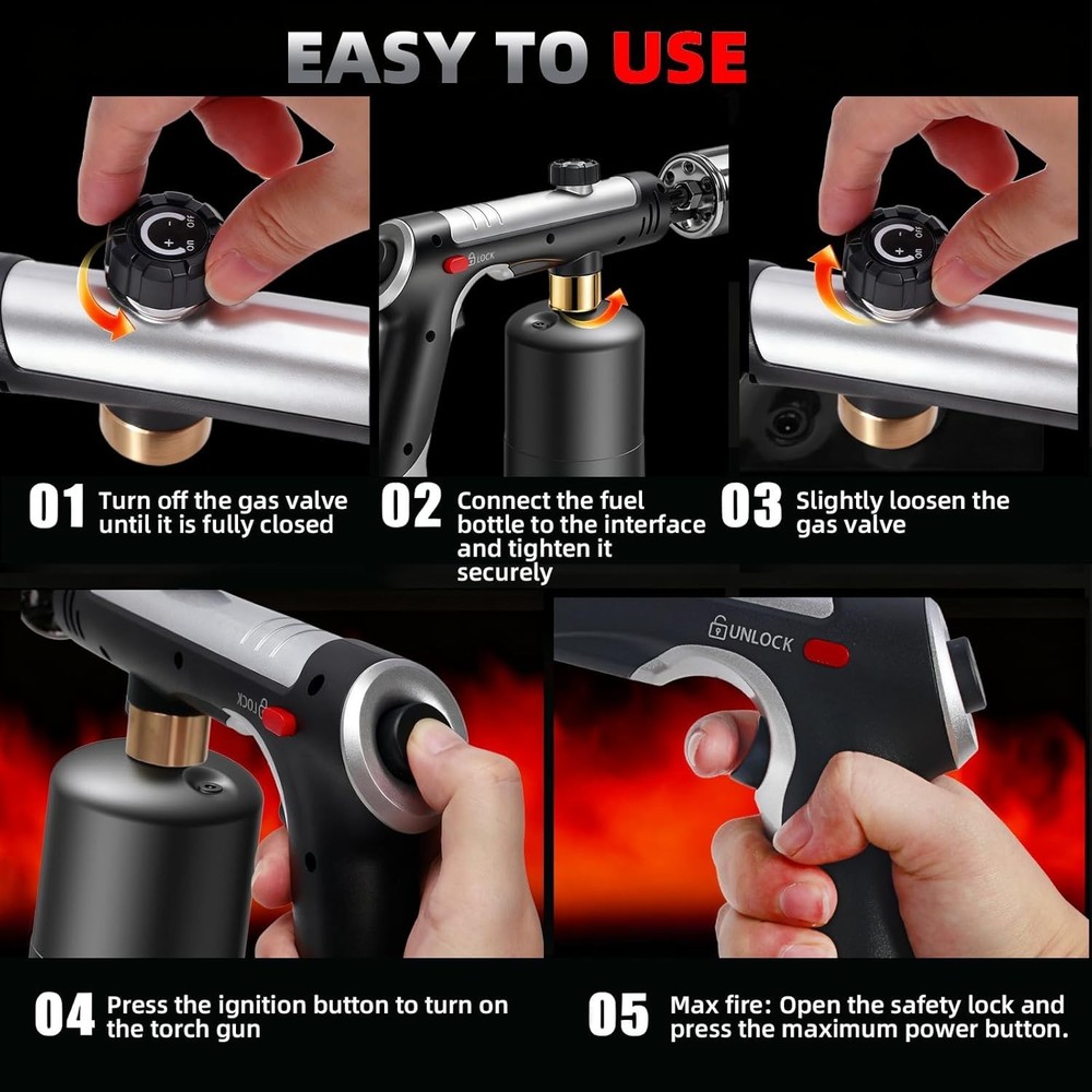 Powerful Propane Torch Gun,Kitchen Cooking Torch With One-Touch Max Fire, Cha...