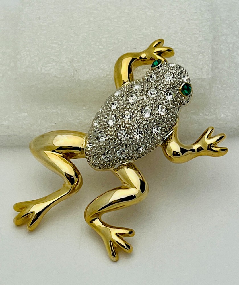 Gold Crystal Frog Pin/Brooch