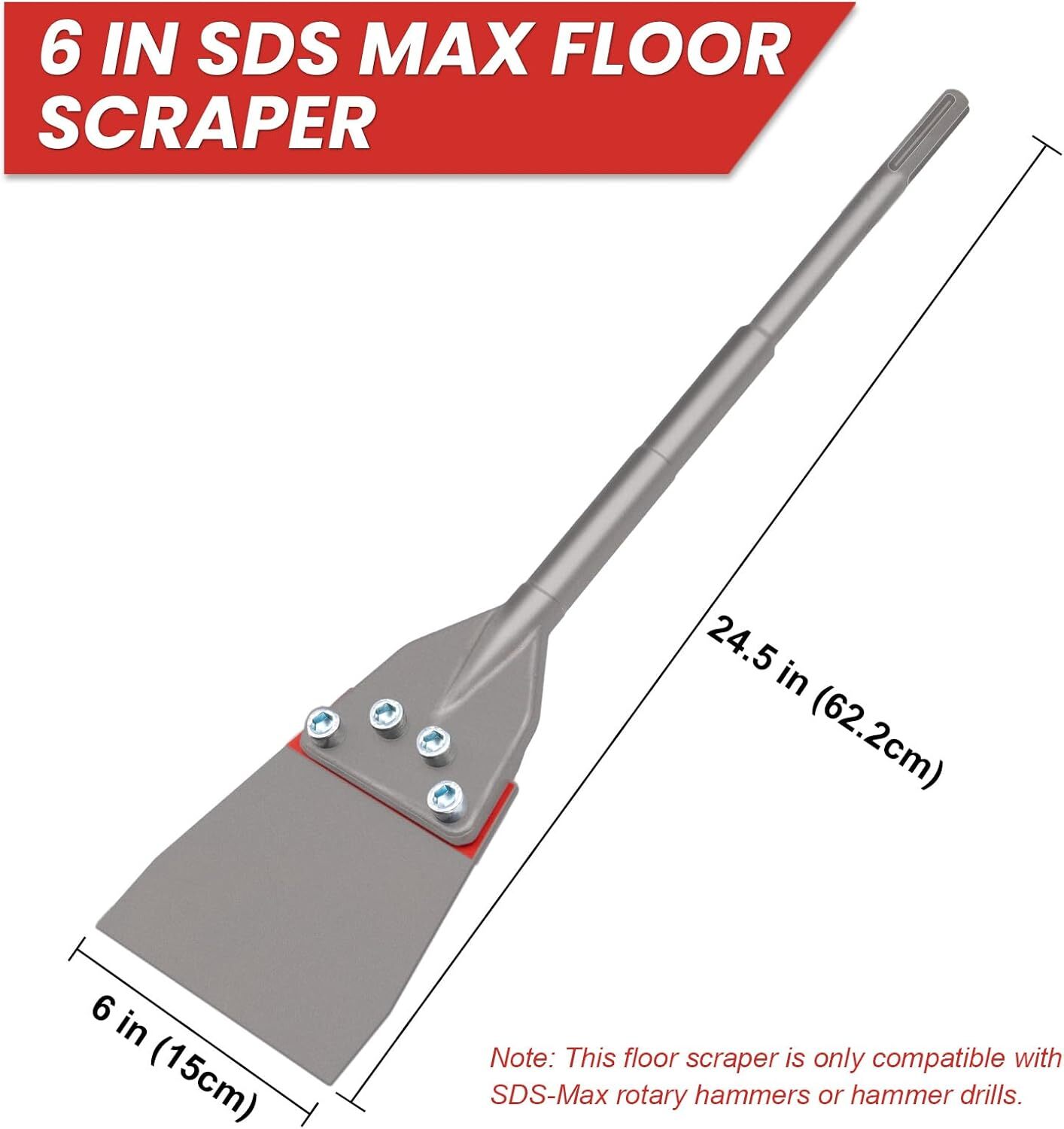 TOOVEM 24.5" SDS Max Floor Scraper 6” Wide Tile Removal Bit and Heavy Duty Blade