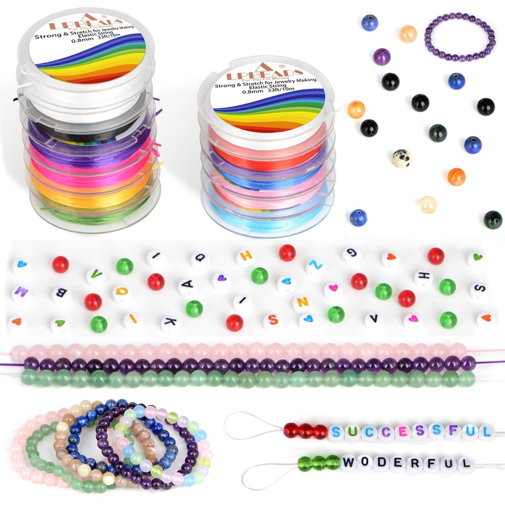 LPBeads 12 Rolls 0.8mm Elastic Stretchy String String, Colorful