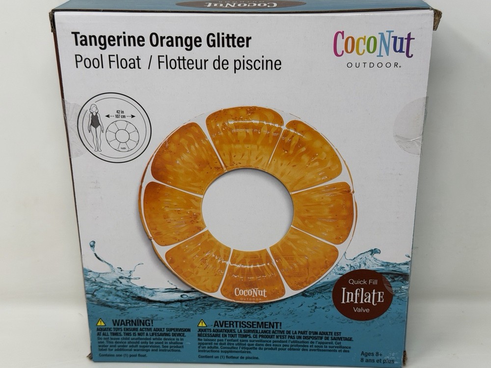 CocoNut Float Tangerine Orange Glitter Pool Float – Inflatable Ring Float 3.5 ft