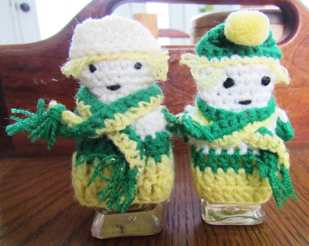 MAX FACTOR VINTAGE CROCHETED PERFUME BOTTLES -TWO