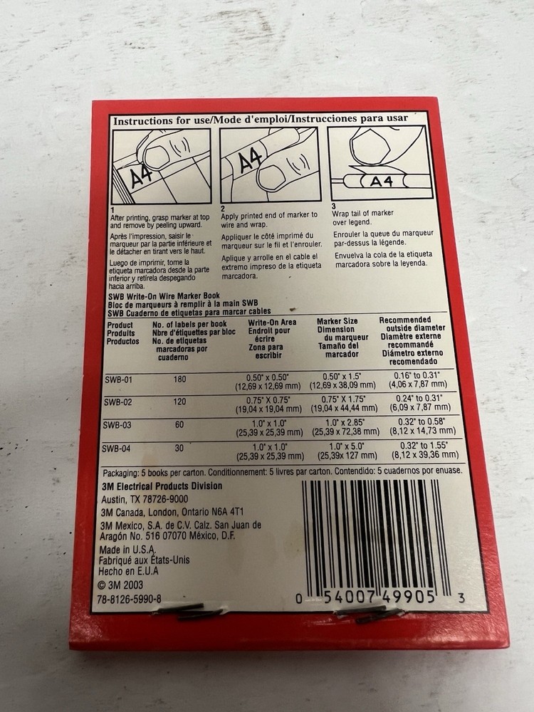 3M ScotchCode Write-On Wire Marker Book SWB-02, 0.75 in x 1.75 in