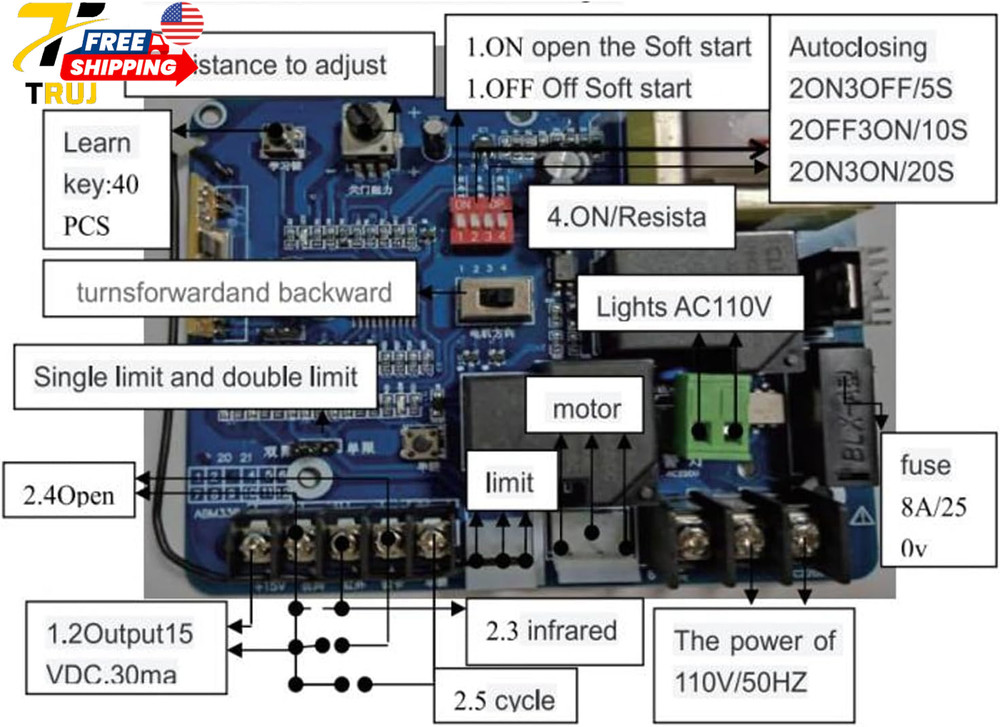 Universal Sliding Gate Opener Circuit Board Remote Control Capability 110V