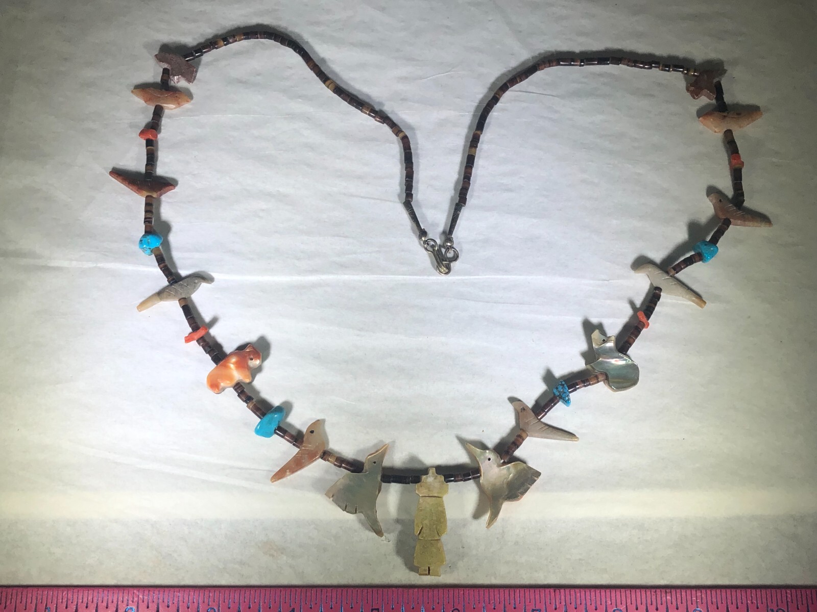 RARE VINTAGE ANTIQUE SOUTH WESTERN NATIVE AMERICAN HAND CARVED FETISH NECKLACE